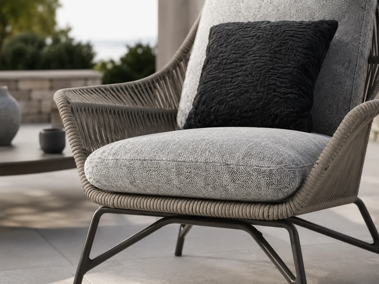 Woven rope backrest detail of outdoor lounge chair