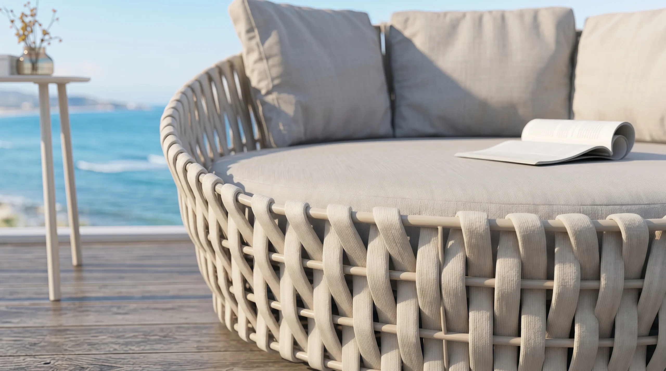 Large Rope Outdoor Daybed with Beige Cushions