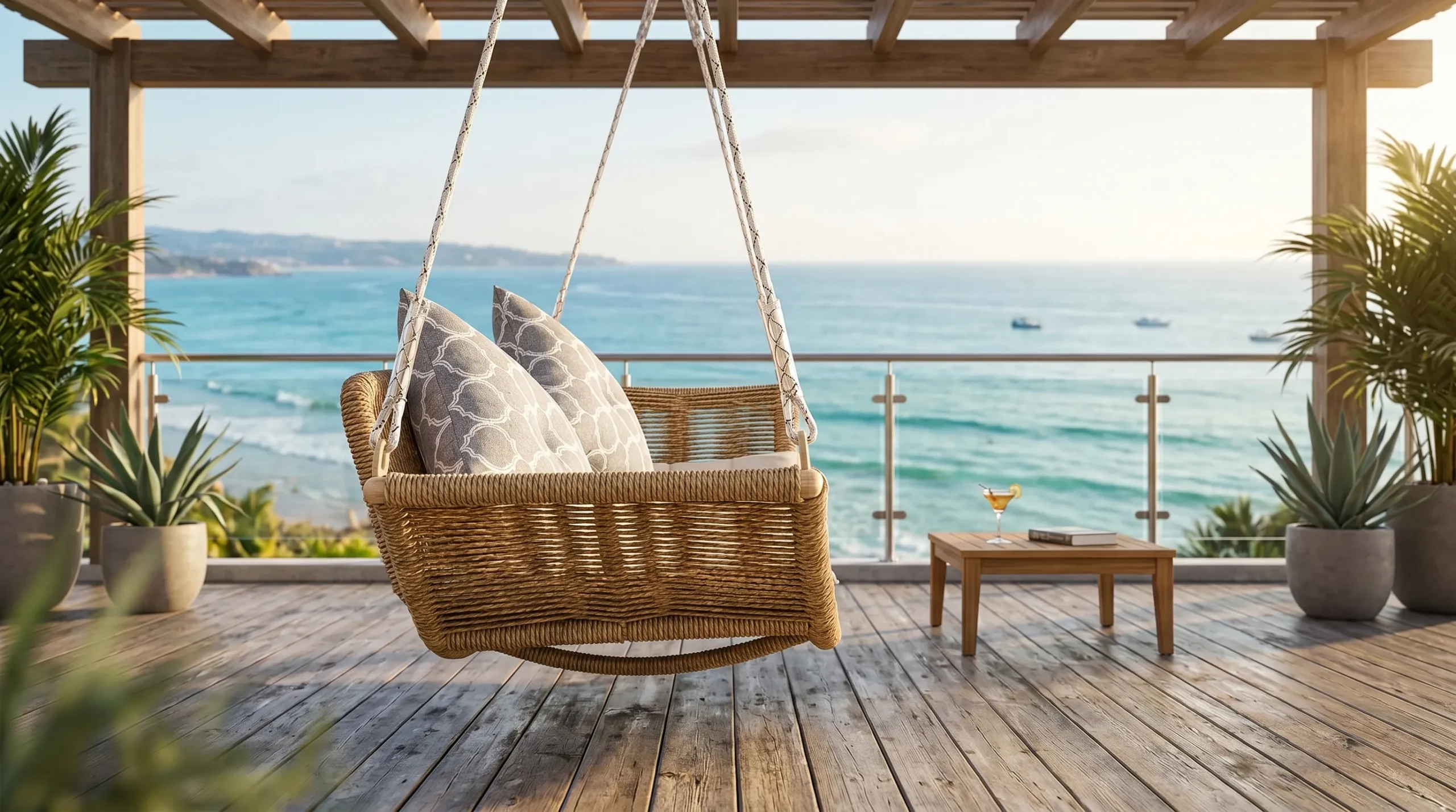 Rope Outdoor Hanging Swing Daybed for Patio and Garden Spaces
