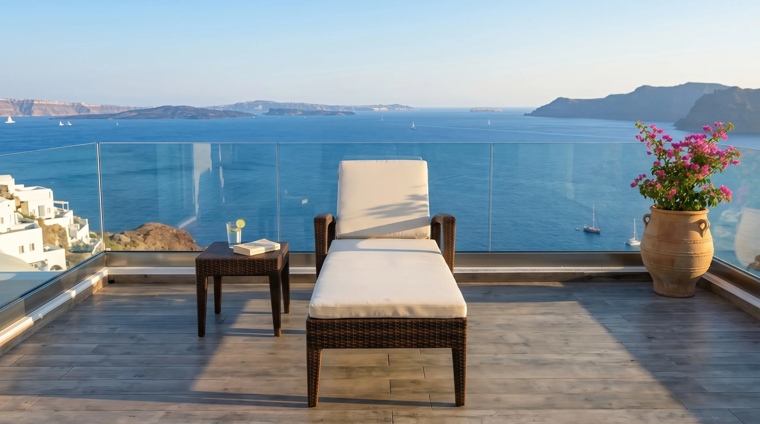 Wicker Outdoor Sun Lounger with Armrests and Beige Cushion