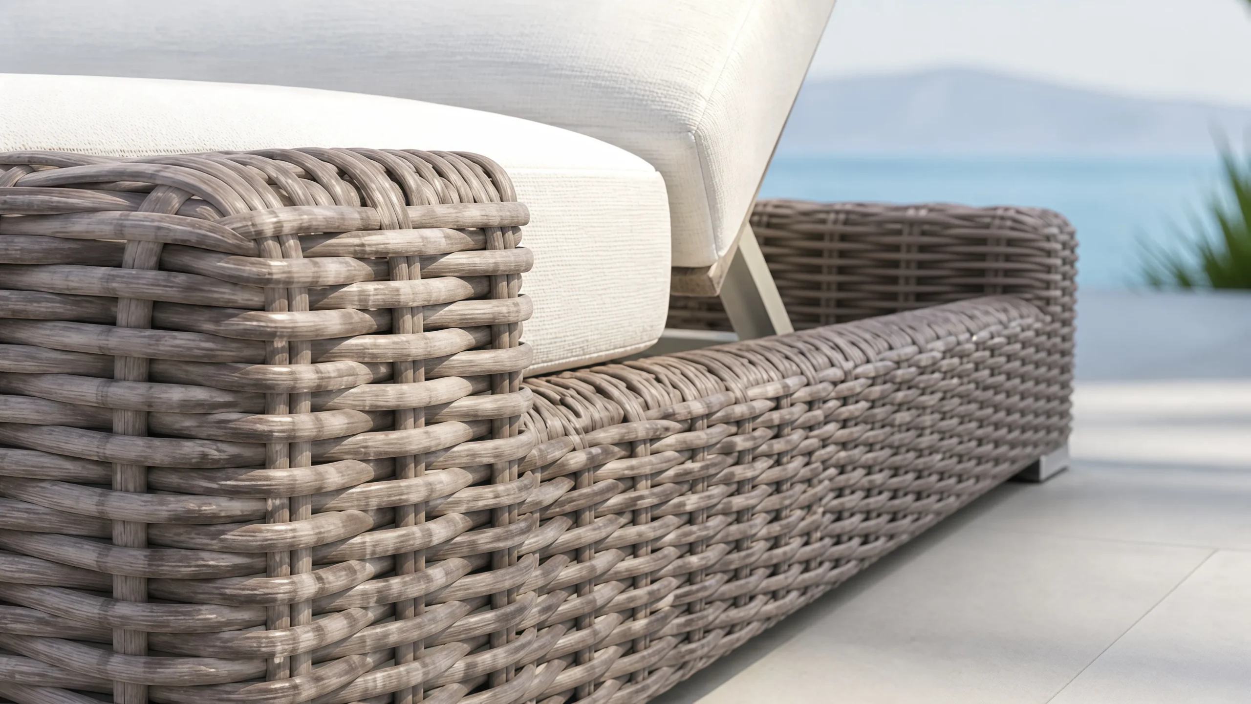 Adjustable Wicker Outdoor Sun Lounger with White Cushion