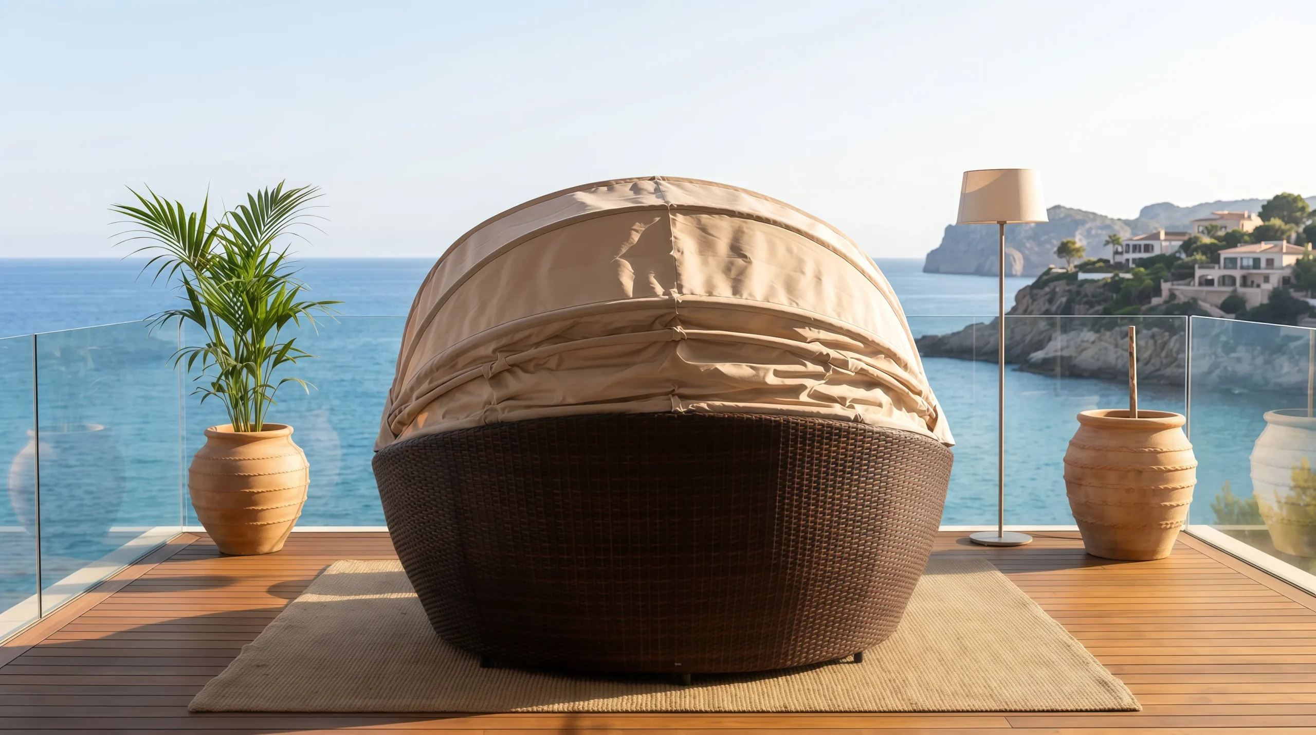Wicker Outdoor Canopy Daybed with Side Table