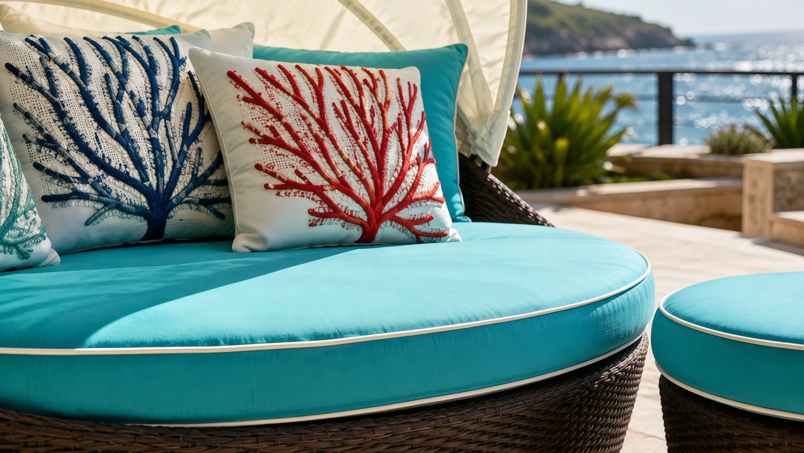 Large Wicker Outdoor Daybed with Foldable Canopy and Ottoman