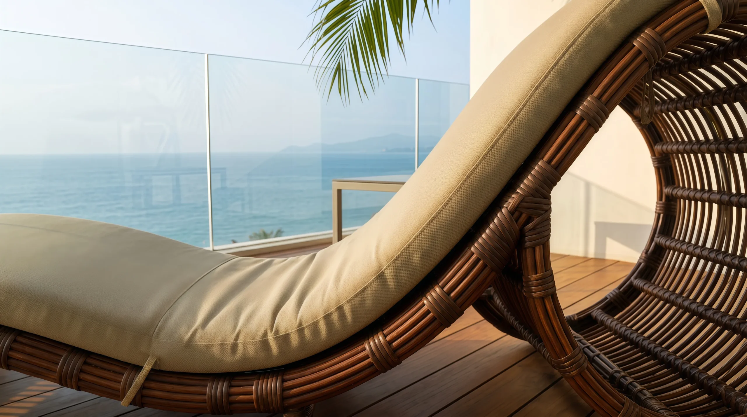 Wicker Outdoor Sun Lounger with Beige Cushion