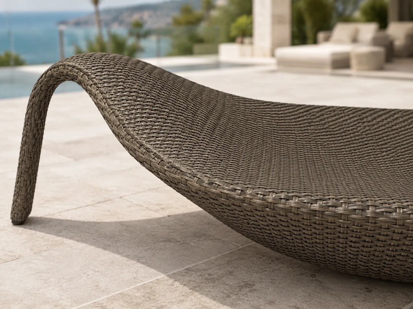 Close-up detail of woven wicker lounge surface