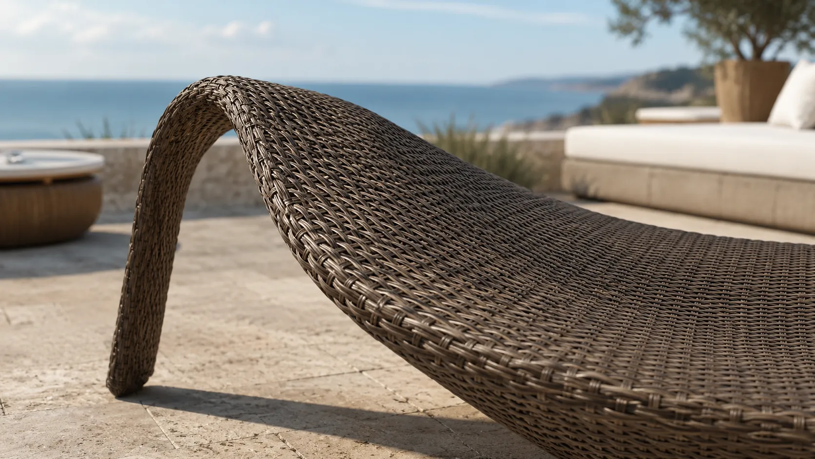 Curved Wicker Outdoor Sun Lounger without Cushion