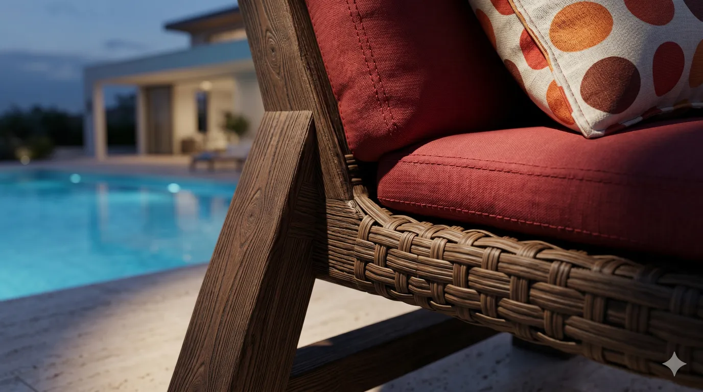 Wicker Outdoor Canopy Swing Chair with Red Cushions